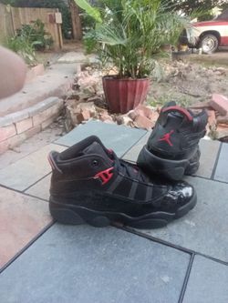 Jordan 6 Rings Black Red Sneakers size 2 .5 youth