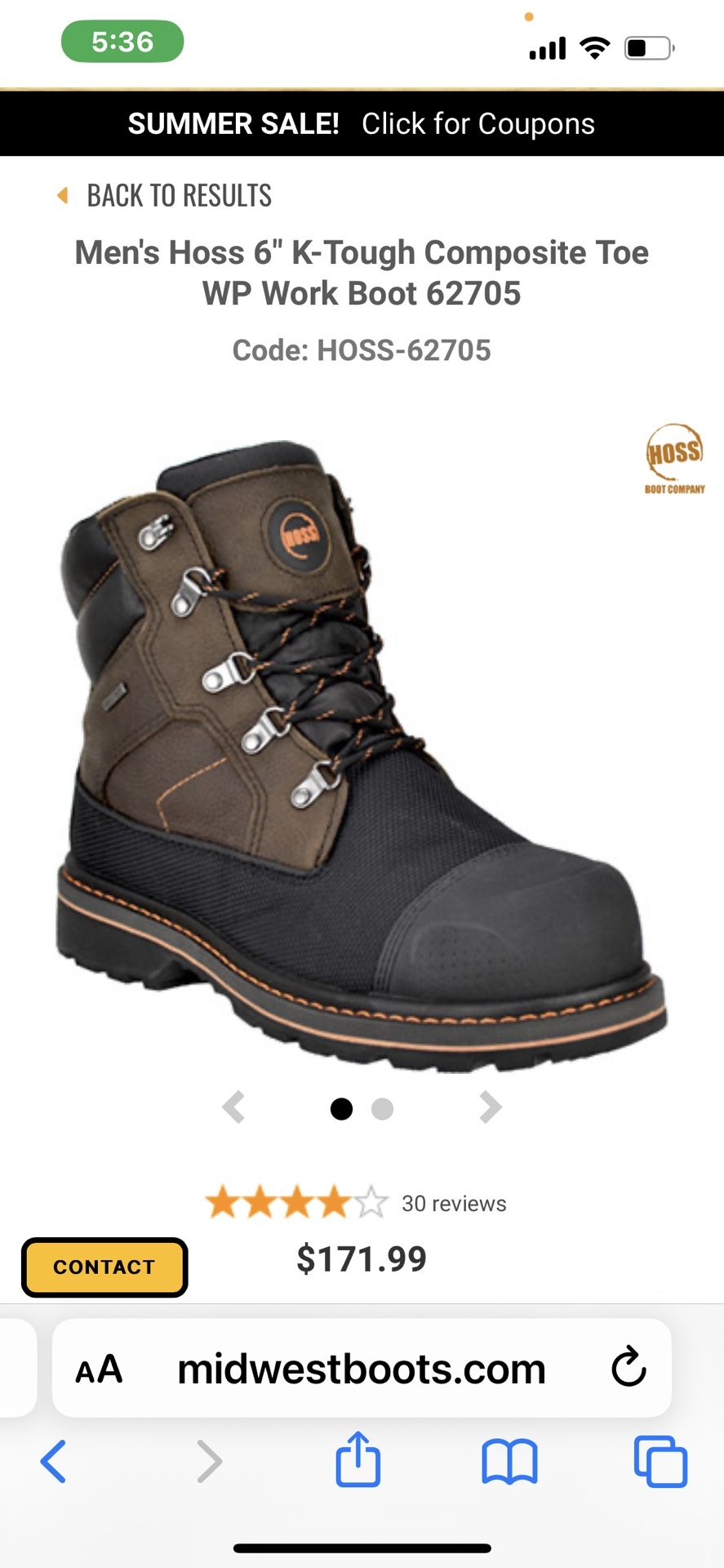 Hoss Boot Company Composite Toe Work Boot Size 15