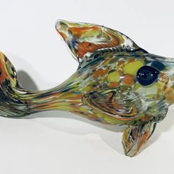Rare Vintage 1970s Hand Blown Glass Goldfish Extraordinary Art Multicolor