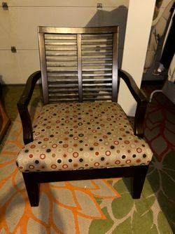 Dark Wood Accent Chair with Upholstered Seat