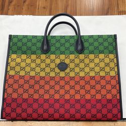 Gucci Purse, Rainbow Tote Bag, No Strap, No Box, No Dust Bag, In Used Condition, Entrupy Verified