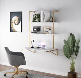 White And Gold Hanging Wall Desk