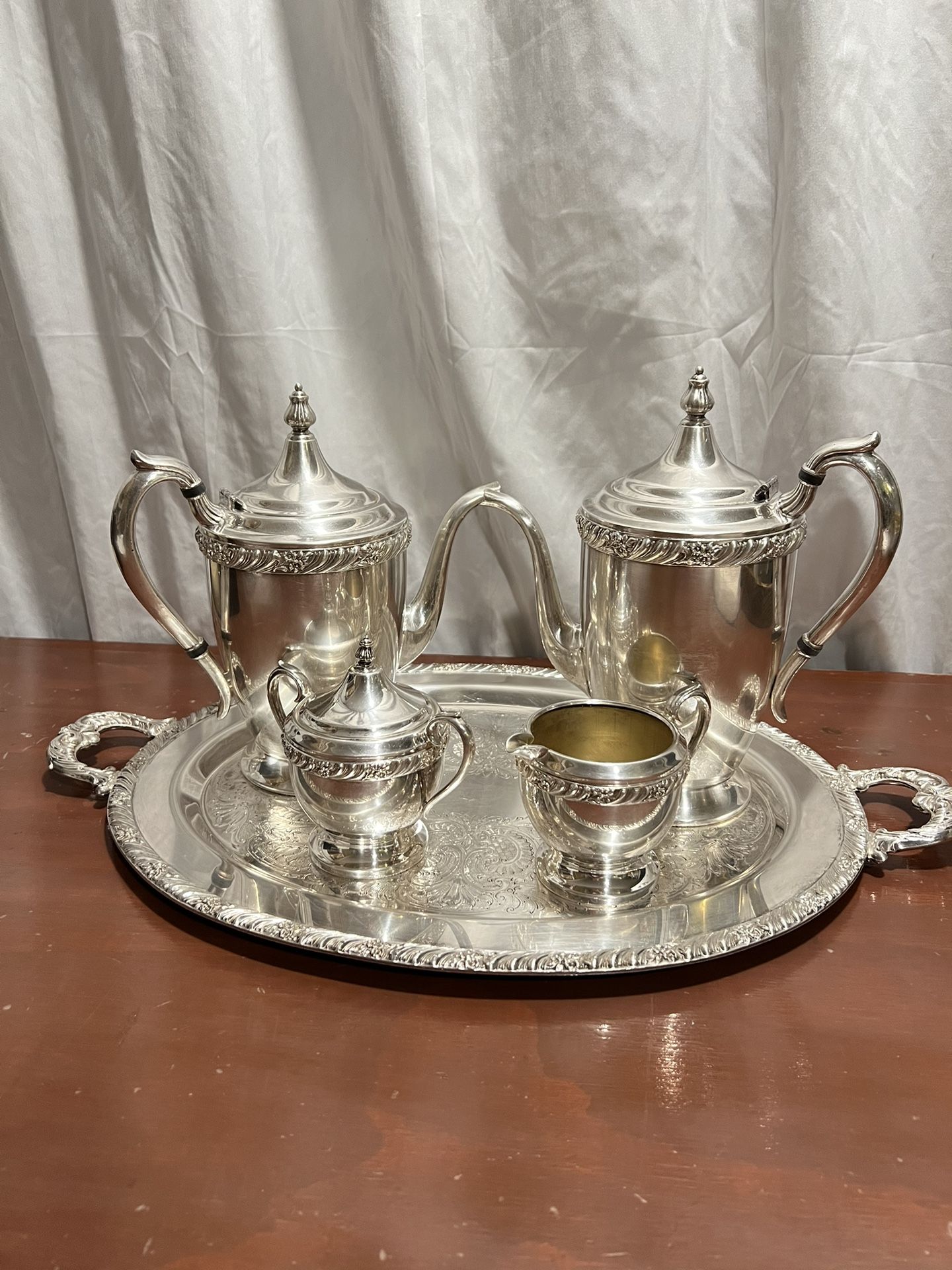 Silver Tea and Coffee Set BROGERS SILVER CO. SILVER ON COPPER Silver Tea and Coffee Set 283 -BROGERS SILVER CO. SILVER ON COPPER TRADE MARK F BROGE