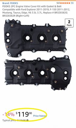2PC Engine Valve Cover Kit with Gasket & Bolt Compatible with Ford Explorer 2011-2019, F-150 2011-2012, Mustang, Taurus, Edge, V6 3.5L 3.7L,