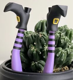 New Halloween purple black witch legs plant table decoration