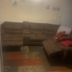 Brown Suede Recliner Sectional