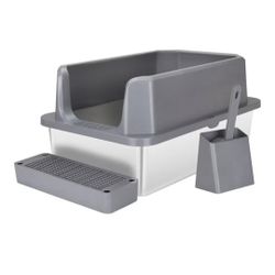 New Extra Large anti leak high sided stainless steel bottom (Repels Odors)grey top,scoop,foot pedal