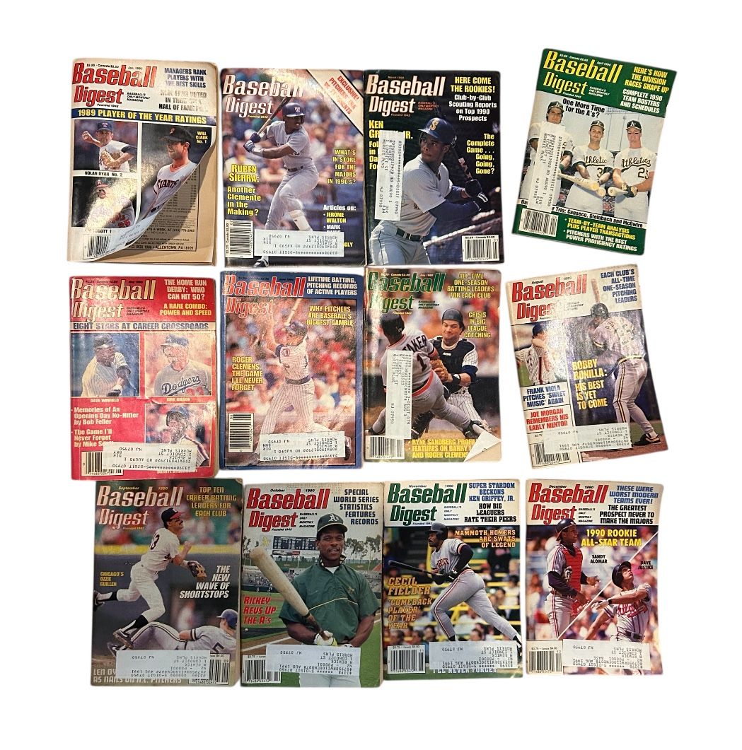 Lot 12 Vintage Issues Baseball Digest Monthly Magazines 1990 MLB