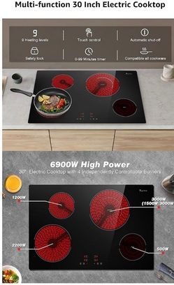 Electric Cooktop 30 Inch, Electric Stove Top 4 Burners, Built-in Ceramic Radiant Cooktop with Sensor Touch Control, Fast Heat, Multiple Safety Protect