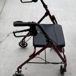 Roscoe Red Aluminum Walker with Seat