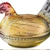 Glass Chicken-Shaped Candy Dish,Vintage Style Bowl 8, Glazed Hen On Nest Multi Colored This glass chicken-shaped candy dish in a vintage style bowl wi