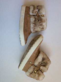 Tan Suede Fur-Trim Ankle Boots