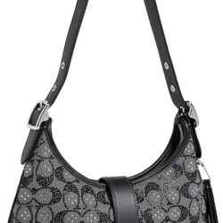 Coach Hampton Black Crystal Signature Jacquard Shoulder Bag NWT