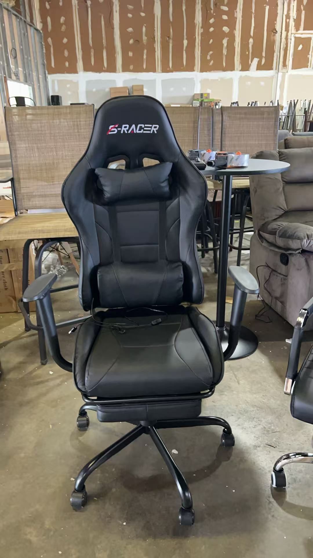 Black gaming chair with massage and leg rest $90