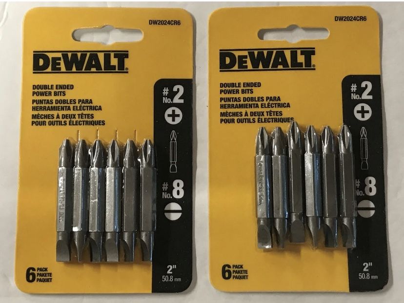 DEWALT (2 PACKS OF 6) 2 INCH DOUBLE ENDED POWER BITS #2 PHILLIPS & #8 SLOTTED