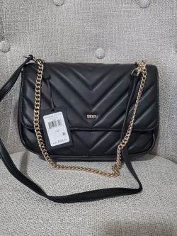 DKNY Black Quilted Veronica Shoulder Bag with Turn Lock NEW with Tag
