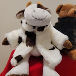 2 Russ Berrie & Co. Cow & Bear Plush Stuffed Animals