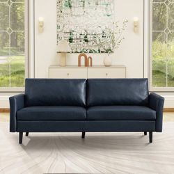 Tbfit 80" Mid Century Modern Couch, Faux Leather Sofa, Couches for Living Room, Bedroom & Office, Blue