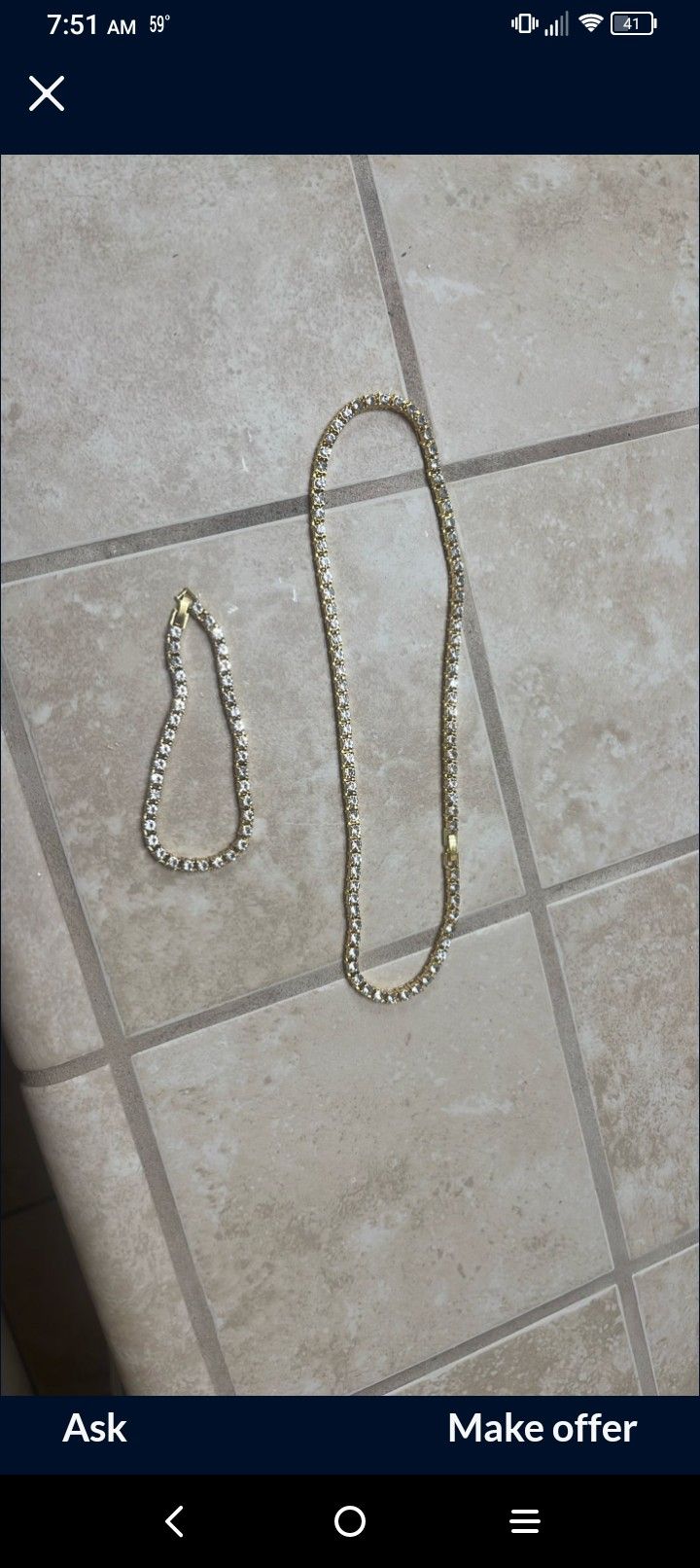 Gold Tennis Bracelet And Necklace Set