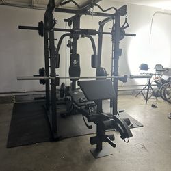 Vesta Fitness Smith Machine 2001 w/Bench Attachment | 230lb Bumpers Weights | 7ft Olympic Bar | Fitness | Gym Equipment | FREE DELIVERY🚚 