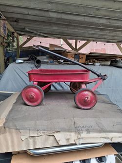 Mid Century Red Wagon - 20wx10wx11.5h Handle 24”