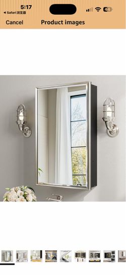 New in box 16x26 Pre-Assembled Bathroom Medicine Cabinet Mirror, Surface or Recessed Brushed Nickel Medicine Cabinet with Mirror & Rustproof Aluminum