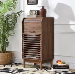 Mid-Century Modern Walnut Roll-Top Storage Cabinet