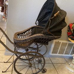 Antique Doll Carriage With Bonnet 