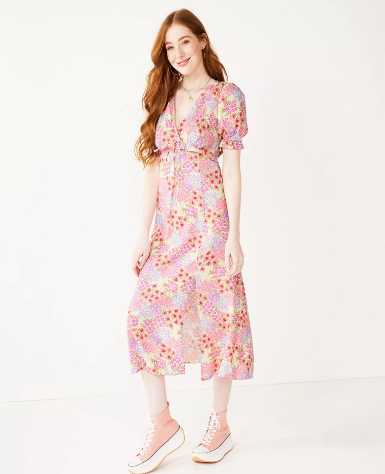Juniors' SO® Puffed Sleeve Side Slit Midi Dress Size L