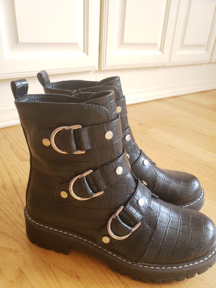 So Cichlid BLACK Croc  WOMENS COMBAT  BOOTS SZ 6