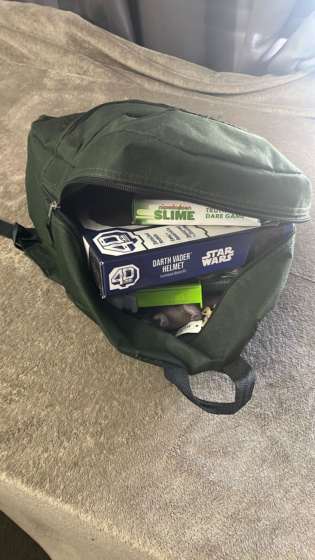 Backpack and toys