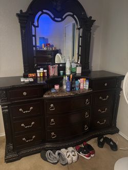 Dark wood vanity (dresser)