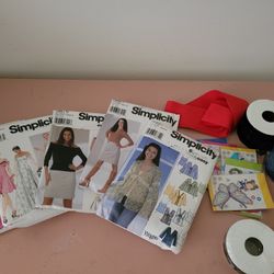 Simplicity sewing pattern lot + lace ribbons + appliques