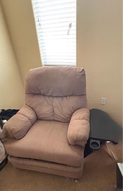 Plush light brown fabric recliner