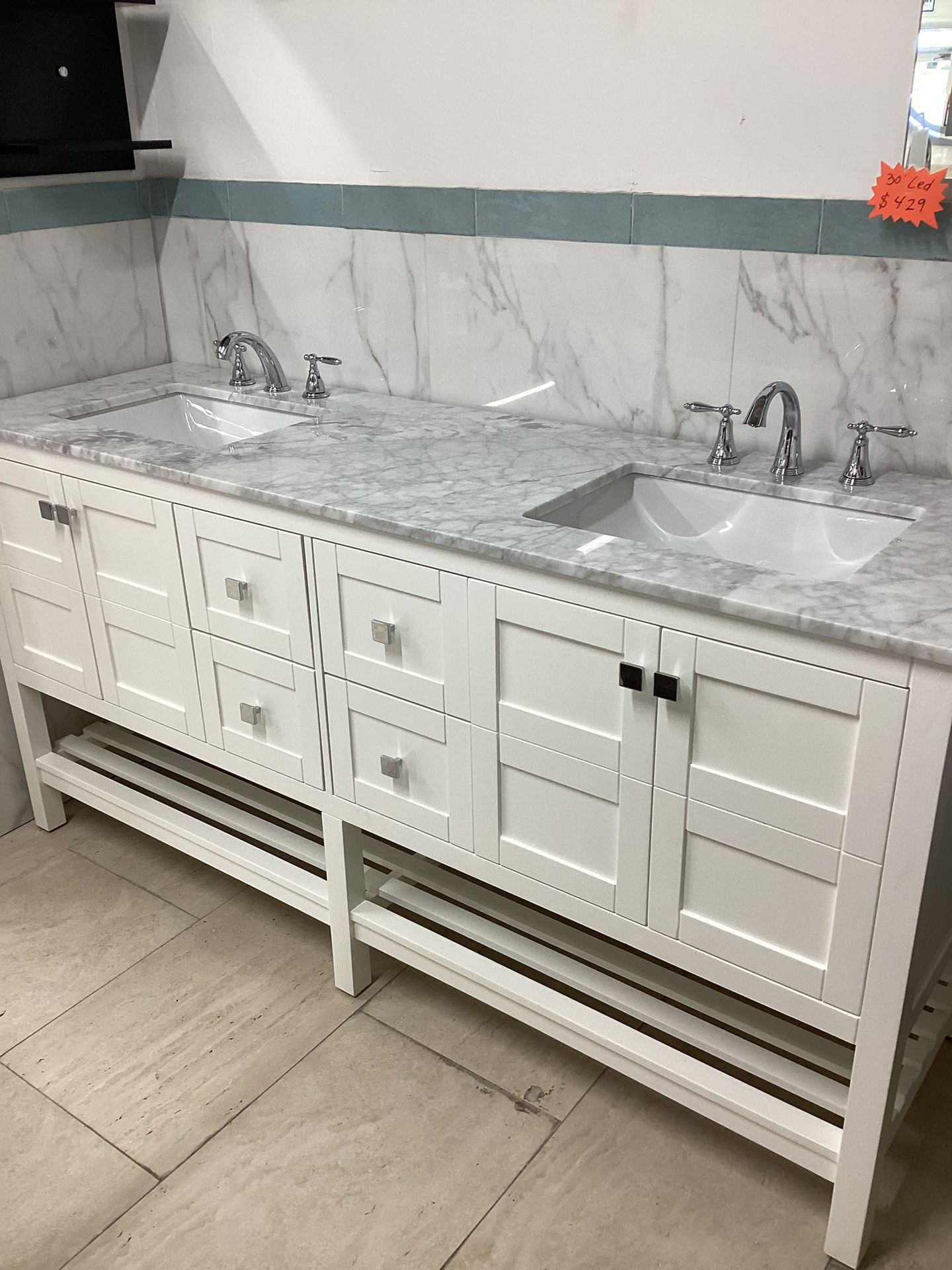 72” Bathroom Vanity Cabinet New Solid Wood Fully Assembled Marble Top 2 Double Sinks Attached Softclose Drawers Doors Ready For Pick Up Today Home improvement