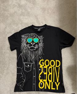 Black "Good Vibes Only" Lion Graphic T-Shirt