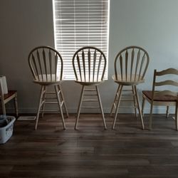 Gently Used  Distressed Off white Country Swivel Bar Stools