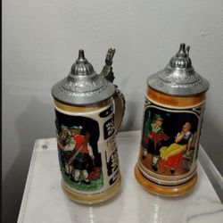 GERMAN BEER STEIN SET OF 2 / 8 OZ CAPACITY EA / B1