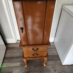 Vintage Wooden Jewelry Armoire with Mirror & Drawers