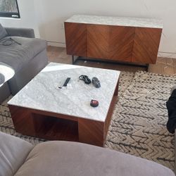Marble Top Coffee And Cabinet Set