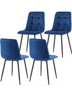 B115 $150  NORDICANA Navy Blue Velvet Dinner Chairs Set of 4, Modern Armless Biscuit Tufted Dining Side Chairs with Metal Legs for Kitchen Living Room