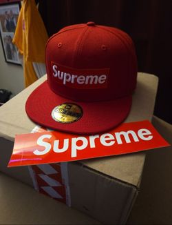 Supreme 59FIFTY Red Fitted Hat with Sticker FDNY. 7 1/4