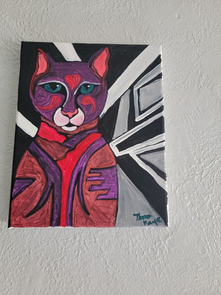 8x10 Canvas Acrylic Painting Retro Abstract Cat Painting