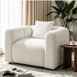 Living Room Sofa Chair, 42" Oversized Chair for Bedroom, White Boucle Accent Chairs, Comfy Reading Chairs for Living Room, Bedroom, Apartment