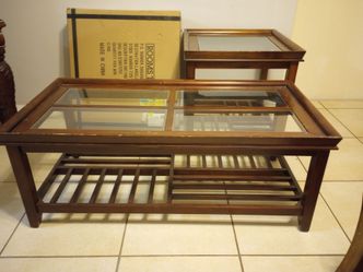 Glass coffee table with two side glass tables