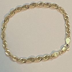 4mm 10k Real Diamond Cut Rope Bracelet 7inch