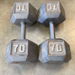 Pair Of 70lb Steel Hex Dumbbells $140