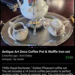 Antique ROYAL ROCHESTER  GOLDEN PEASANT COFFEE & WAFFLE MACHINE SET