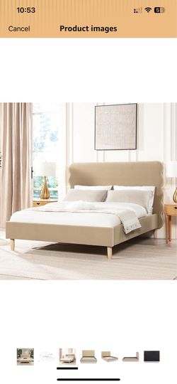 King Size Bed Frame 52.4" Modern Velvet Upholstered Platform Bed with Biscuit-Edge High Headboard/Silhouette & Support Slats/Noise Reduction Strip/Eas