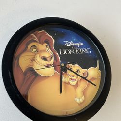 Disney  The Lion King Clock Wall Round Black Framed Mufasa and Simba 11" 90s VTG